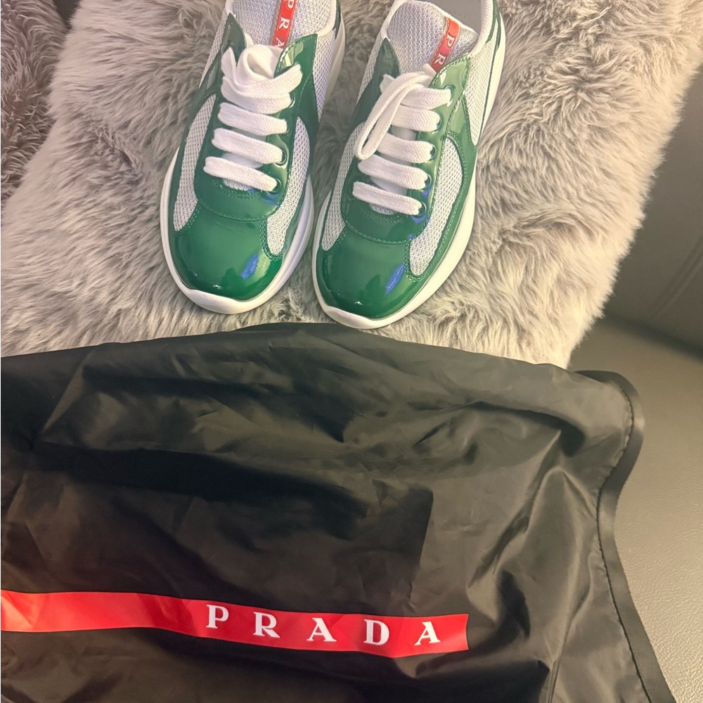 Prada Emerald and White Athletic Shoes